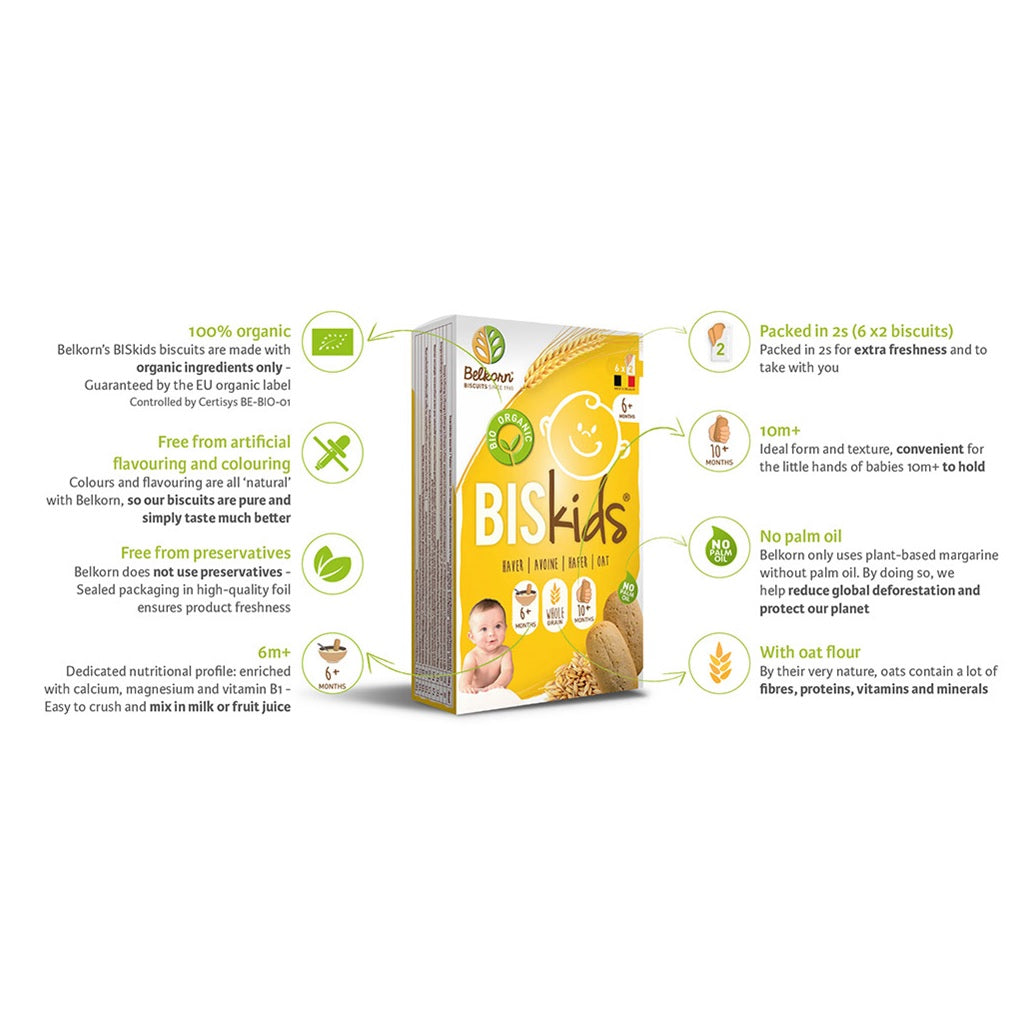 Belkorn Biskids Organic Baby Oat Biscuits, 120g