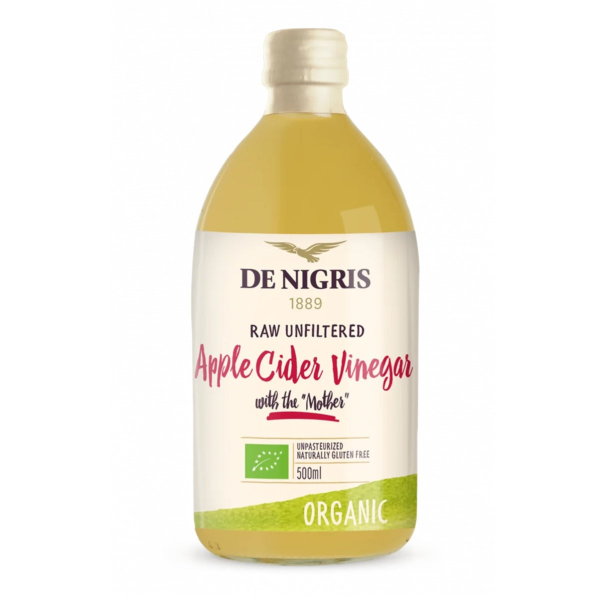 De Nigris Organic Apple Cider Vinegar with Mother, Raw Unfiltered, 500ml