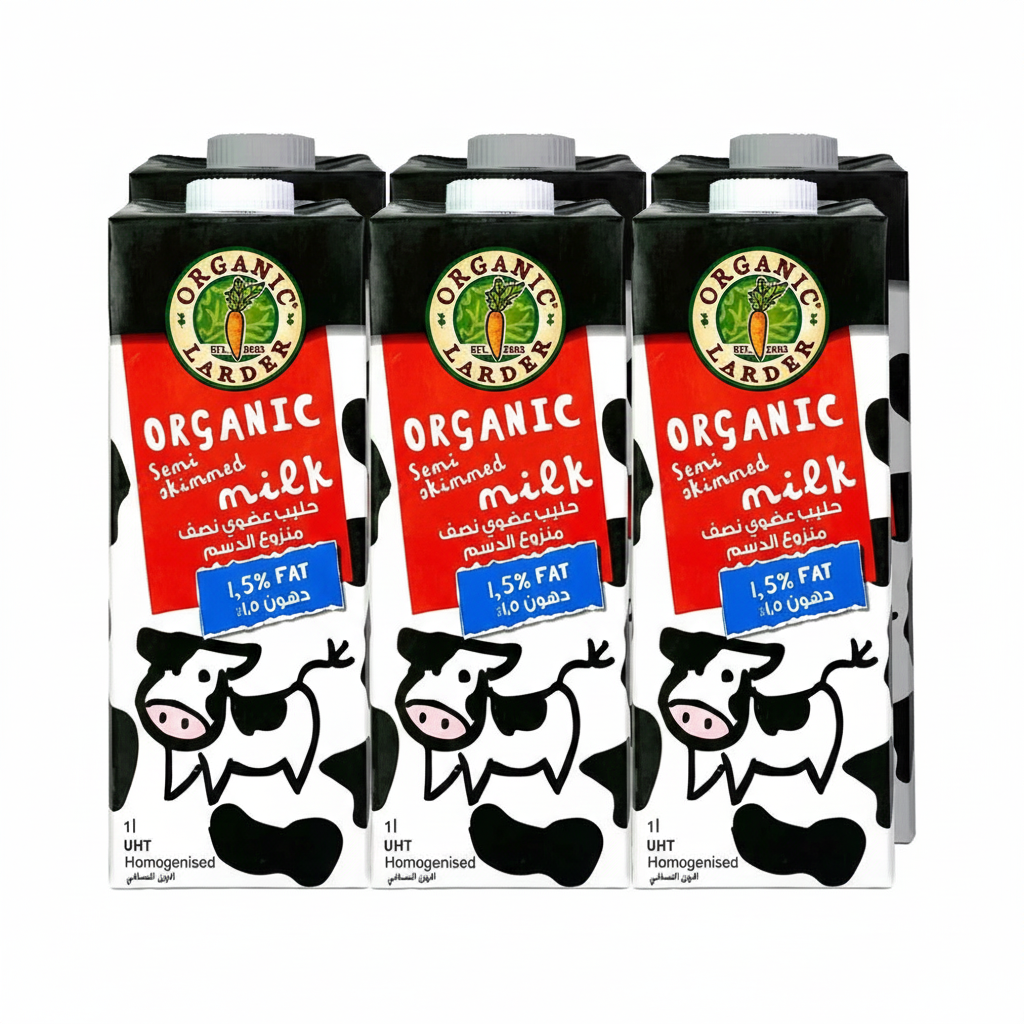 Organic Larder 1.5% Semi Skimmed Milk 1 L, Pack Of 6