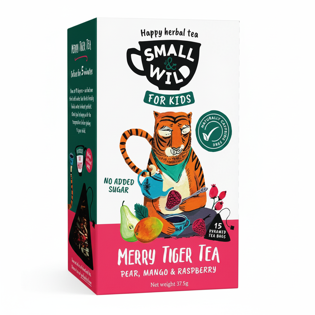 Small & Wild Merry Tiger Tea Pear, Mango and Raspberry Herbal Tea for Kids, 12 Months+, No Added Sugar, 15 Tea Bags