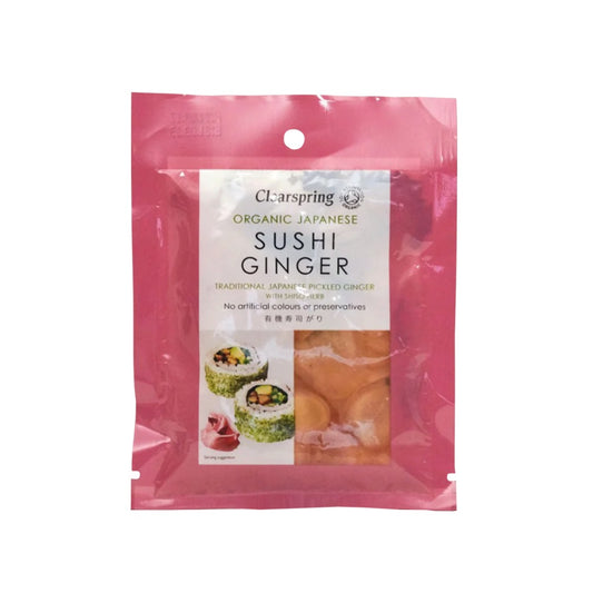 Clearspring Organic Sushi Ginger, Traditional Japanese Pickled Ginger With Sushi Herb, 50g