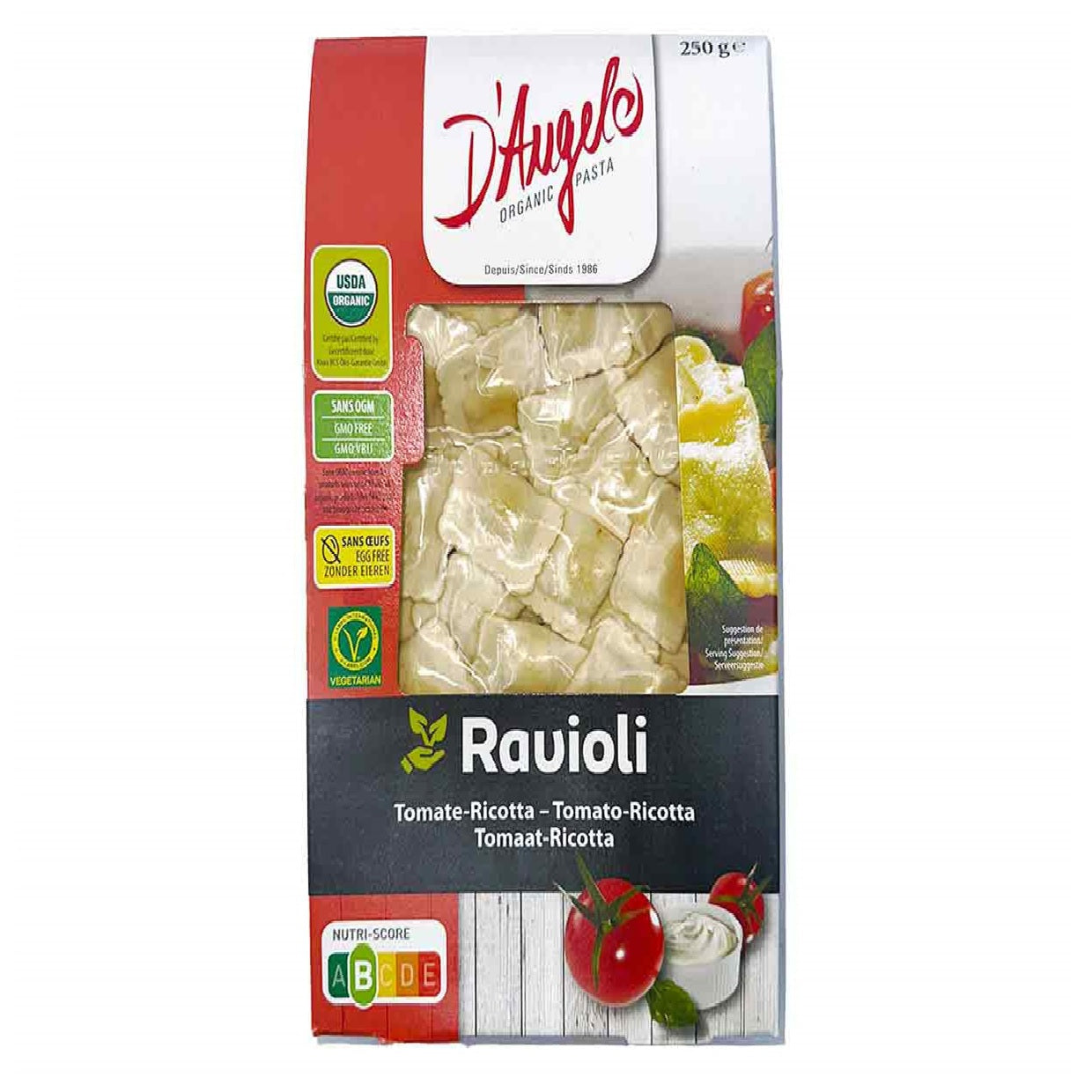 D'Angelo Pasta Organic Ravioli Tomato & Cheese, 250g