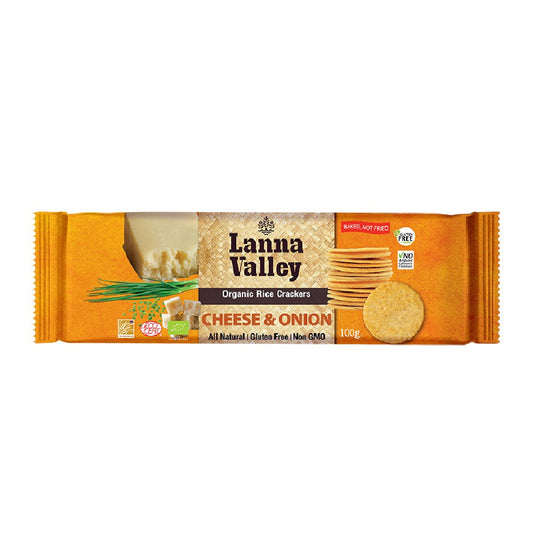 Lanna Valley Organic Rice Cracker Cheese & Onion, 100g