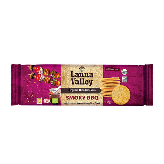 Lanna Valley Organic Rice Cracker Smoky BBQ, 100g