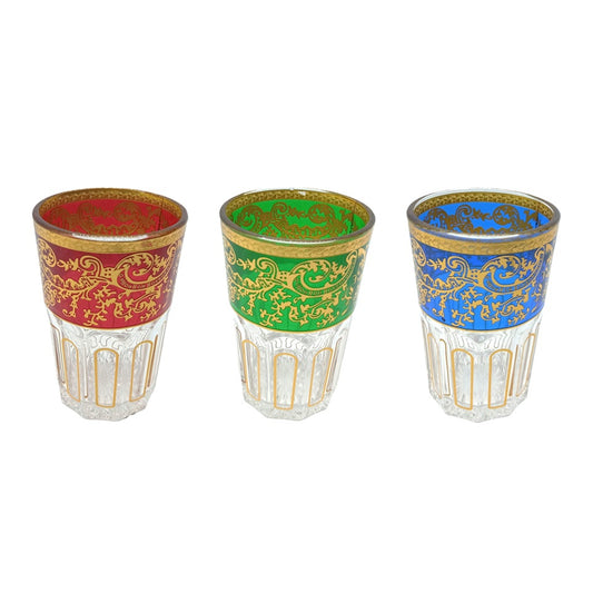Moroccan Tea Glasses Set of 3 – Handcrafted Colored Tea Cups, Traditional Moroccan Mint Tea Glass Set