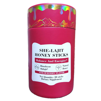 Pure Himalayan Shilajit Energy Boost Honey Sticks, Strawberry Flavor, 30 Sticks