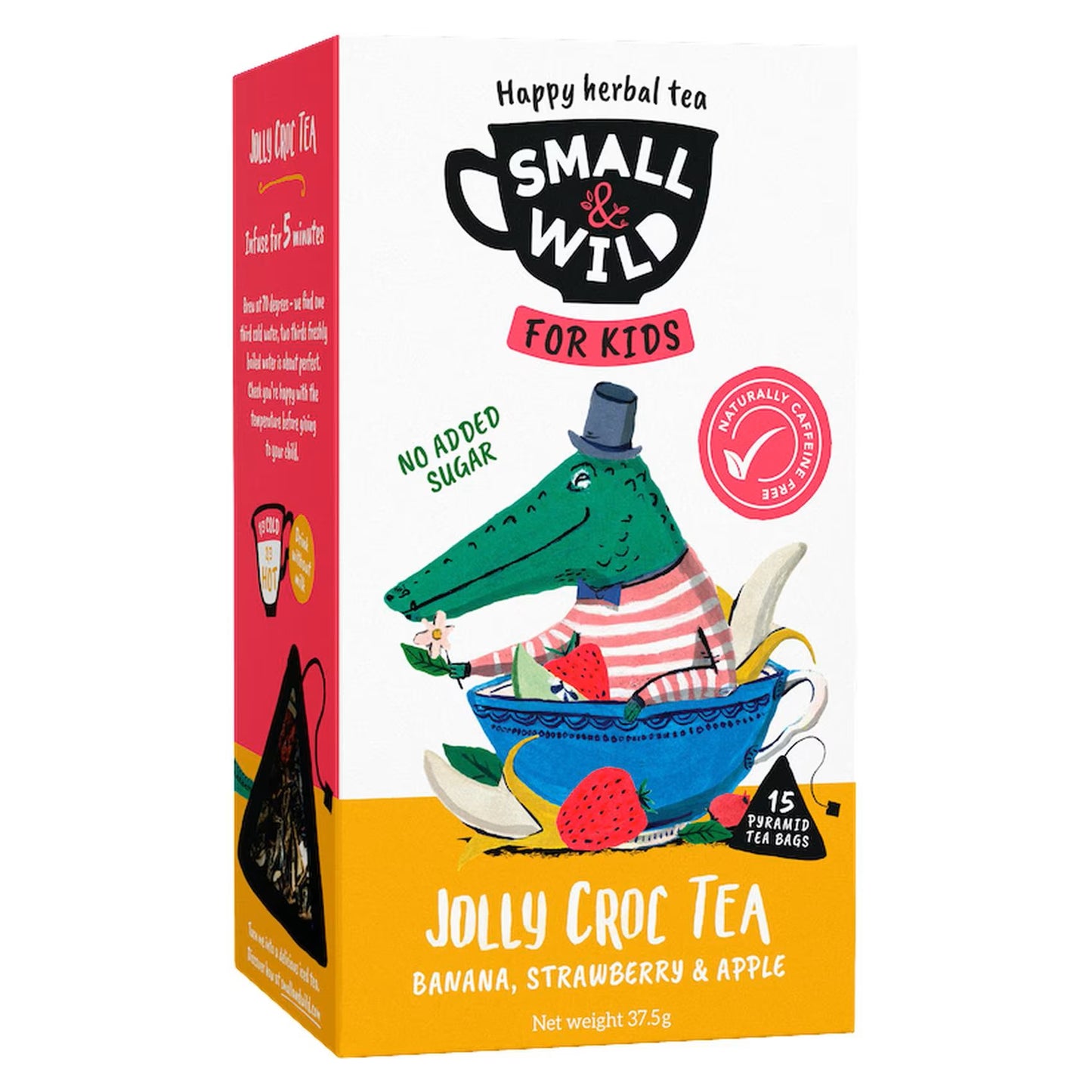 Small & Wild Jolly Croc Tea Banana, Strawberry and Apple Herbal Tea for Kids, 12 Months+, No Added Sugar, 15 Tea Bags