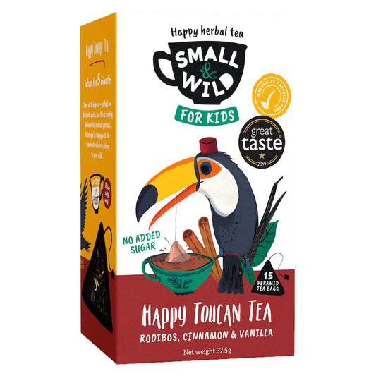 Small & Wild Happy Toucan Tea Rooibos, Cinnamon and Vanilla Herbal Tea for Kids, 12 Months+, No Added Sugar, 15 Tea Bags