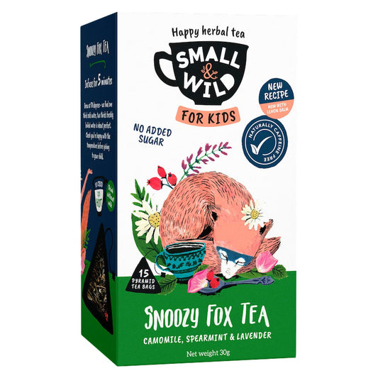 Small & Wild Snoozy Fox Tea Camomile, Spearmint and Lavender Herbal Tea for Kids, 12 Months+, No Added Sugar, 15 Tea Bags