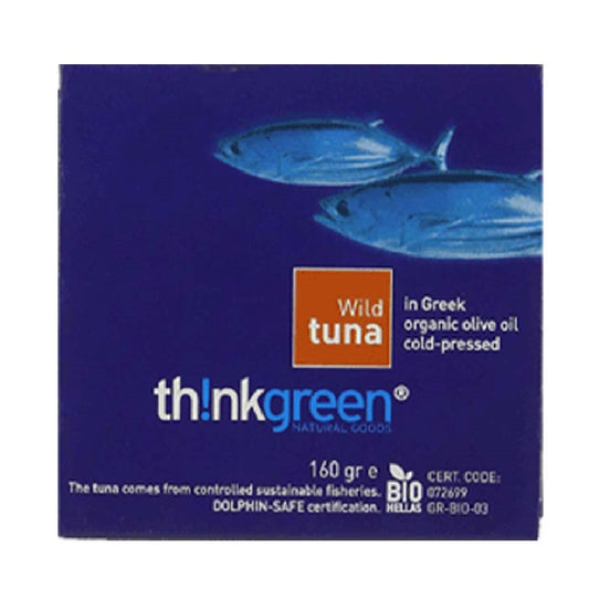 Thinkgreen Wild Tuna in Greek Extra Virgin Organic Olive Oil, 160g