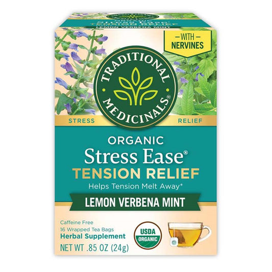 Traditional Medicinals Organic Lemon Verbena Mint Stress Ease Tea, 16 Tea Bags