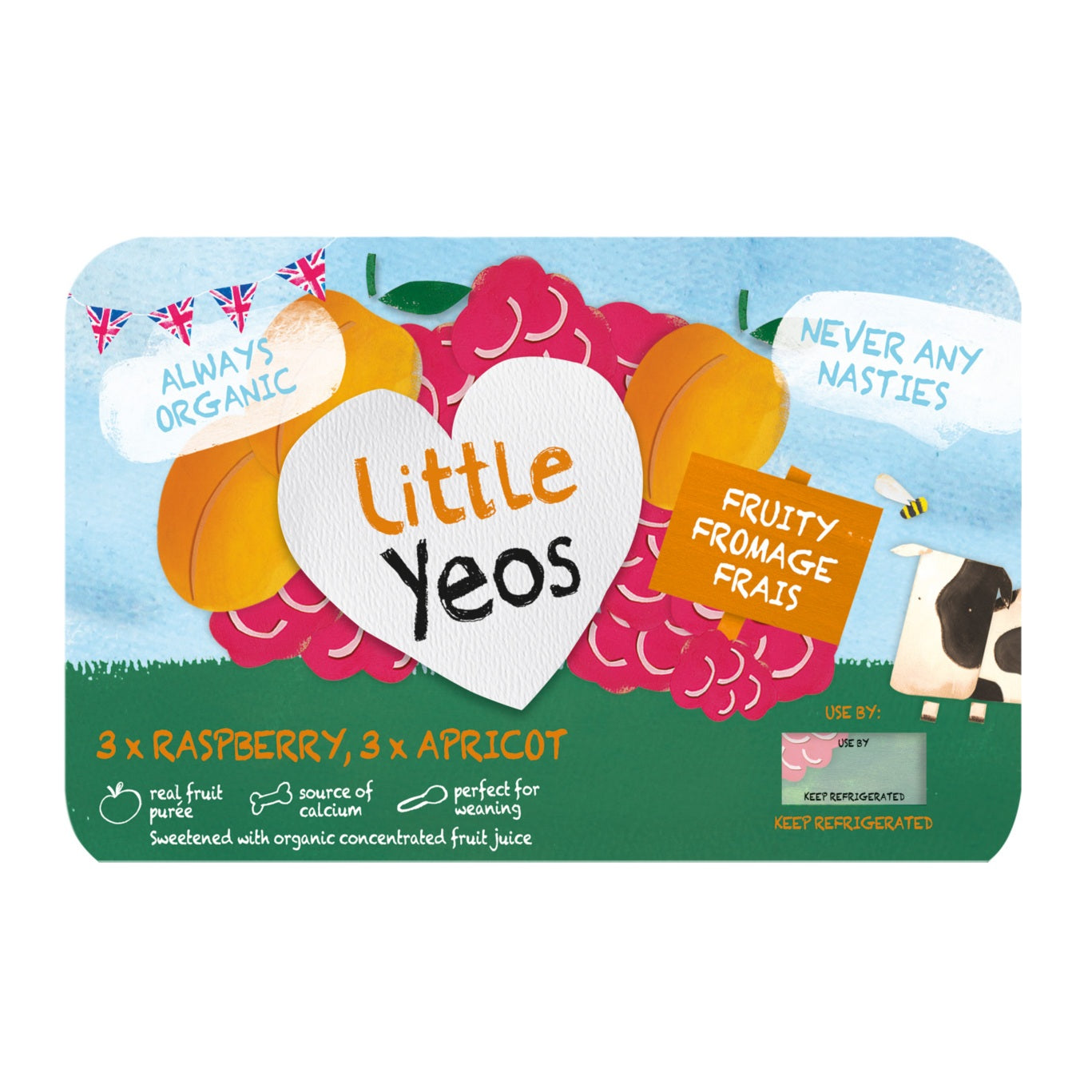 Yeo Valley Organic Little Yeos Raspberry & Apricot Fromage Frais Yoghurts 45g, Pack Of 6